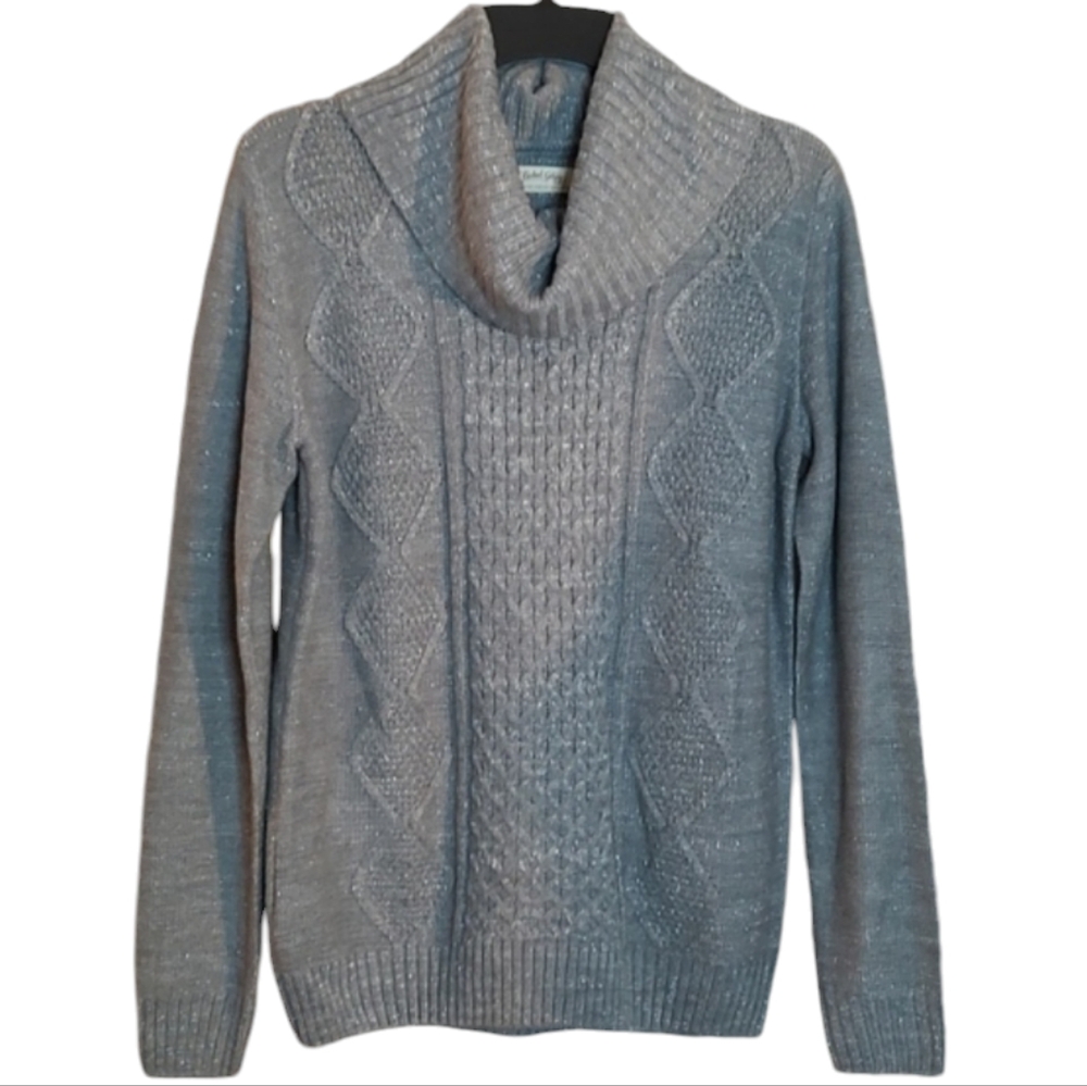 New Light Gray Turtle Neck Sweater with Silver Metallic Threads sz Large
